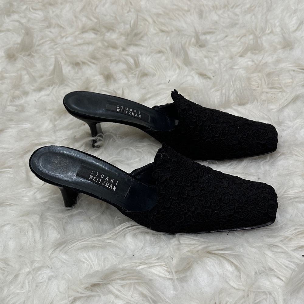 Stuart Weitzman Black Lace Mules